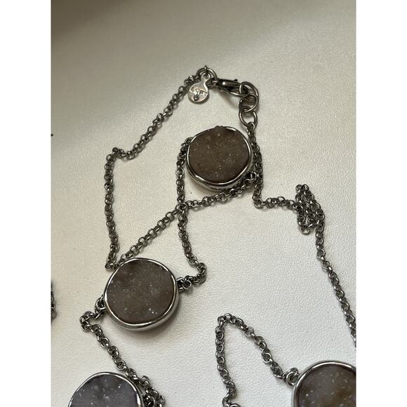 LOFT Silver Tone & Crystal Druzy Station Disc 36” Necklace - Picture 2 of 5